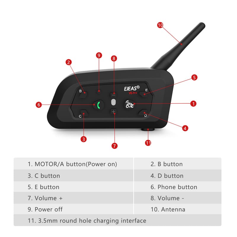 EJEAS V6 Pro Bluetooth Intercom Headset Vnetphone Helm 6 Rider Helmet