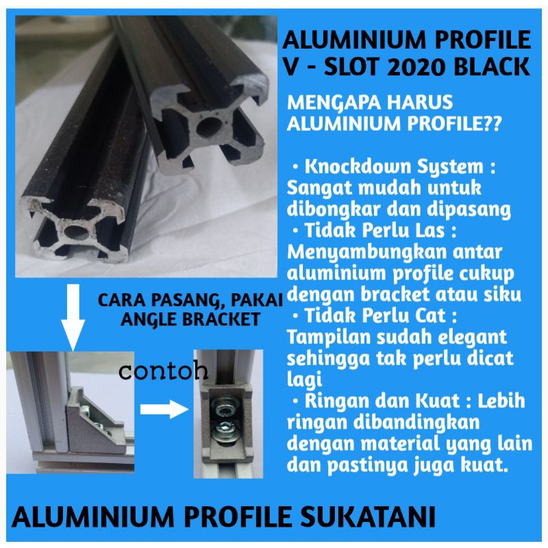 ALUMINIUM PROFILE V - SLOT 2020 BLACK TERMURAH