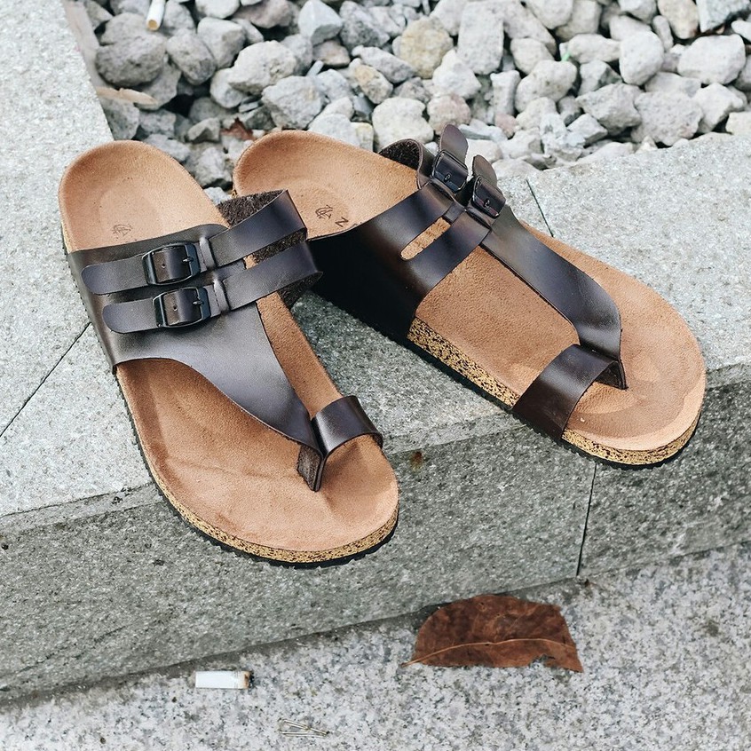 ALFARO BROWN |FORIND x Zensa| Sendal Jepit Tali Kulit Simpel Kayu Pria/Cowok/Men - Sandal - Footwear