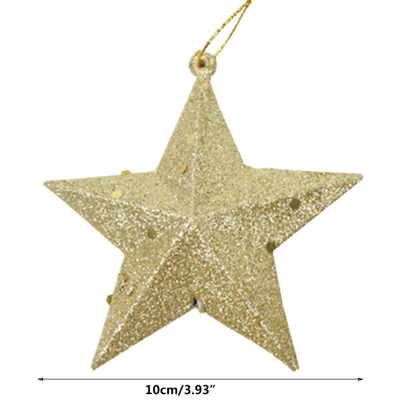6pcs Ornamen Gantung Bentuk Bintang Glitter Untuk Dekorasi Pohon Natal