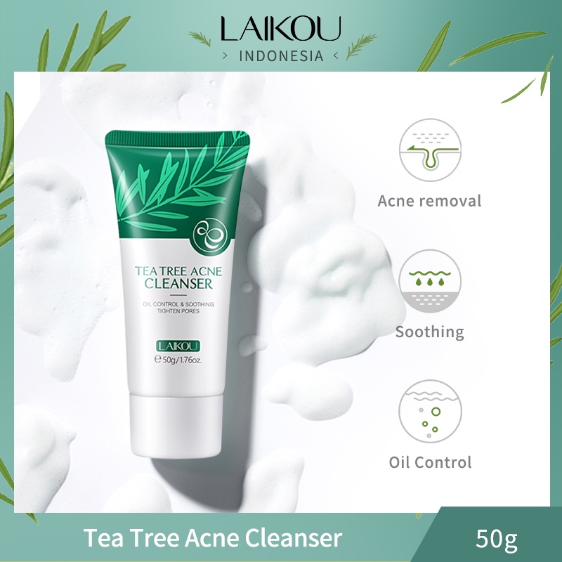 LAIKOU Tea Tree Pembersih Jerawat Mengontrol Minyak Pembersih Wajah Menghilangkan Bekas Jerawat Jerawat 50g