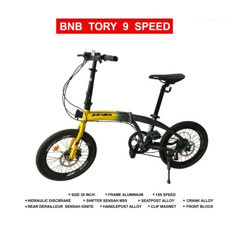 Sepeda Lipat BNB TORY - Yellow - Purple, 9 SPEEDS