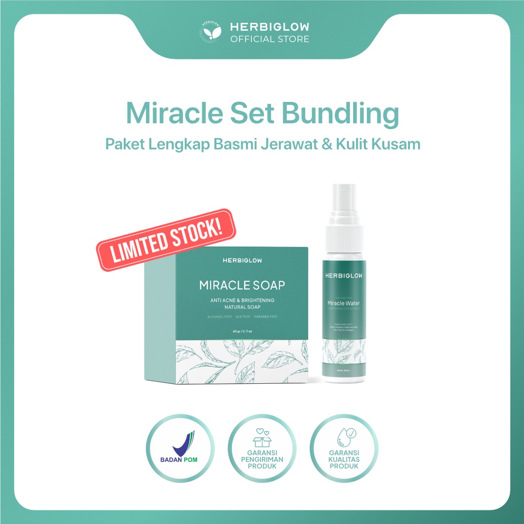 [BPOM] MIRACLE SET HERBIGLOW (MIRACLE WATER & SOAP) PAKET BUNDLING SKINCARE JERAWAT VIRAL, BPOM DAN 