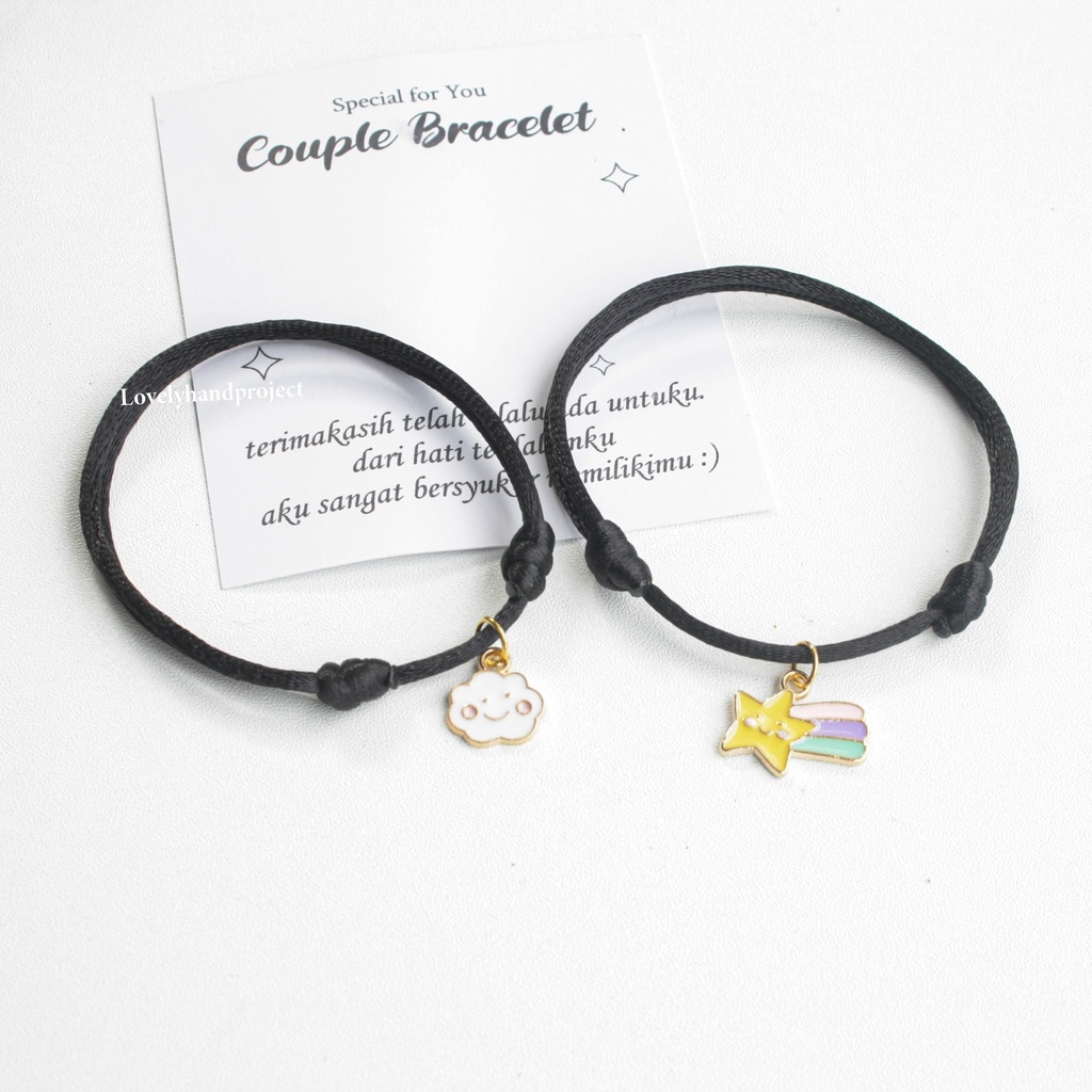 Gelang Tali Couple Liontin Awan Bintang Jatuh Rainbow Pelangi lucu Tali Korea dan Satin Couple Bracelet Cute Charm