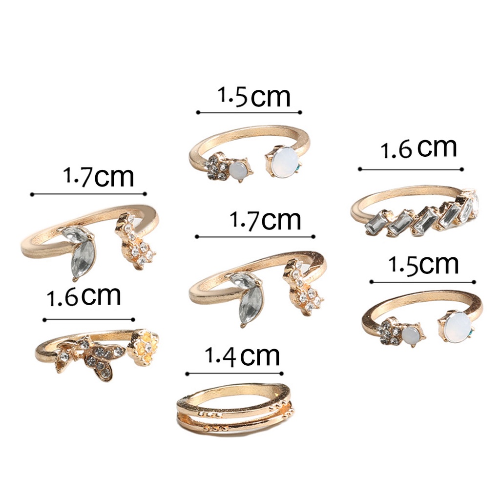 Hu Hu Hu Hu Hu Alat Bantu Pasang Kacamata♡ 7pcs Cincin Knuckle Desain Bunga Butterfly Aksen Berlian Imitasi Untuk Wanita