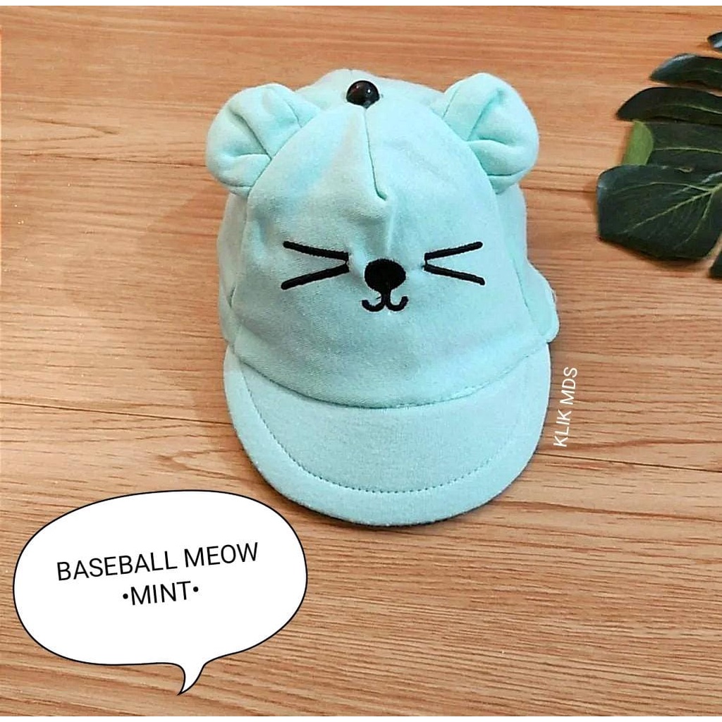 Topi Bayi Laki-Laki Motif Baseball Meow / Topi Anak Bayi Usia 0-2 Tahun-4