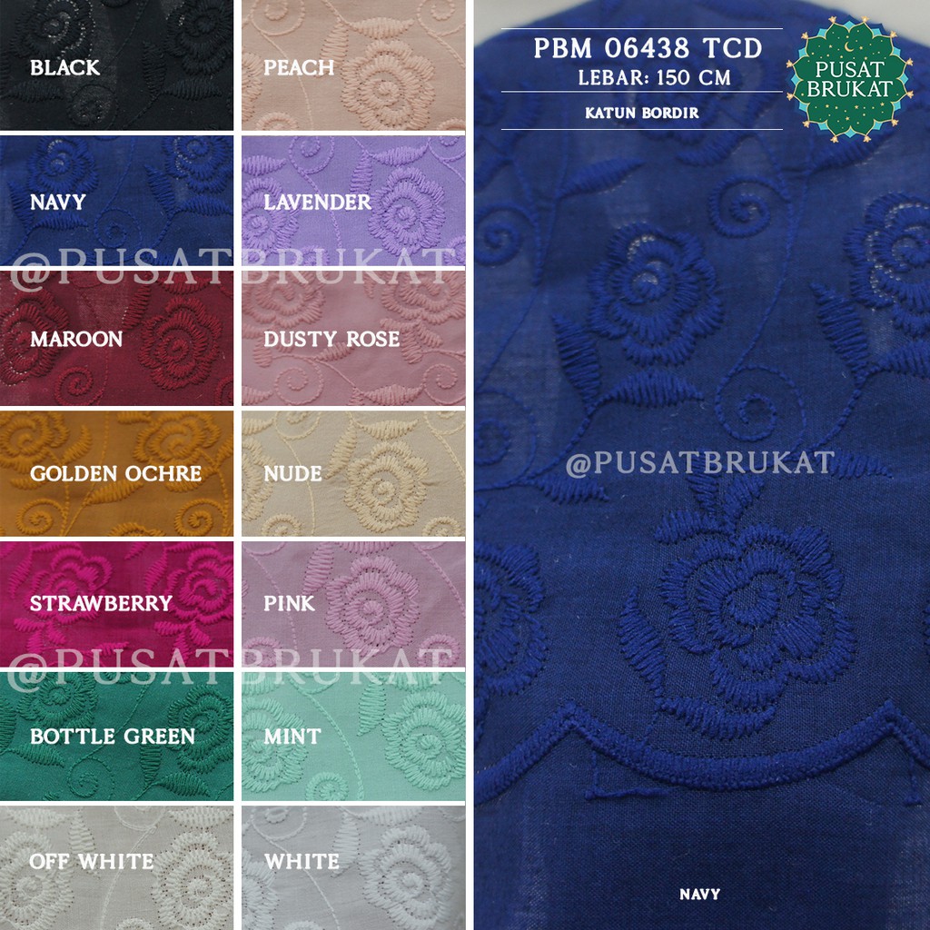 KAIN KATUN BORDIR ROSA PBM 06438/14 TCD COTTON EYELET EMBOSS - LEBAR 150CM [harga per 0.5m]