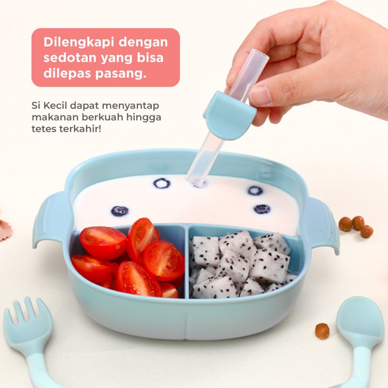 Mugu Suction Divided Plate - Bonus Straw Clip Suction Tutup