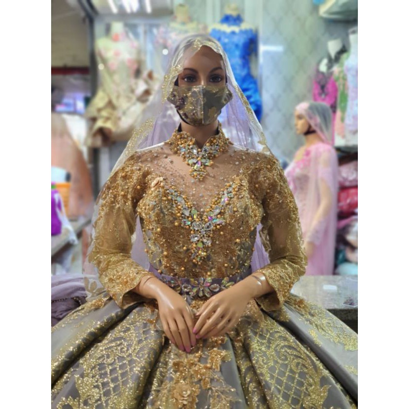 GAUN BARBIE CANTIK BELIMBING SUPER MEWAH  BEREKOR/BAJU PENGANTIN MODERN/GAUN WEDDING PAYET FUL