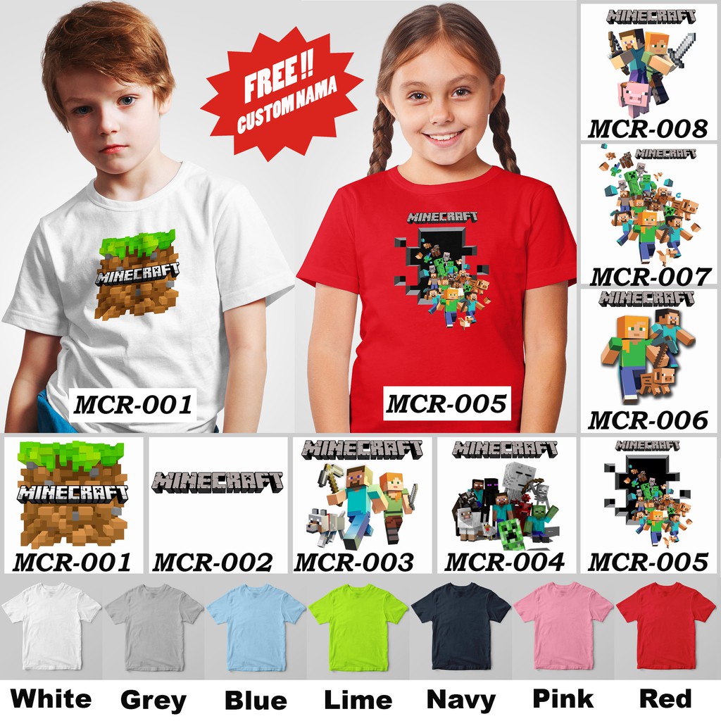 [FREE NAMA !!] Kaos Anak &amp; Family Game Minecraft 100% COTTON PREMIUM