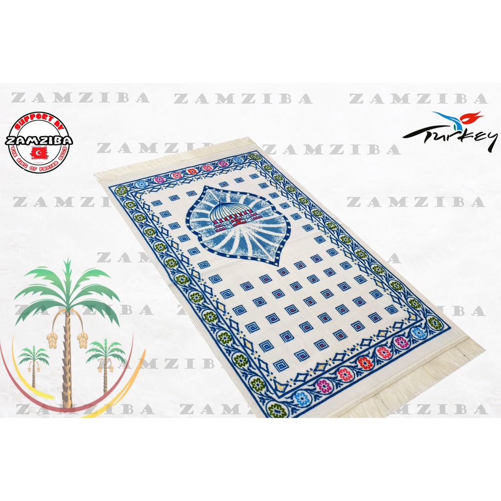 Sajadah Turki Spigel Dasar Creem Ukuran 70x110cm Bahan Tebal Dan Halus Perlengkapan Sholat Sejadah Zamziba