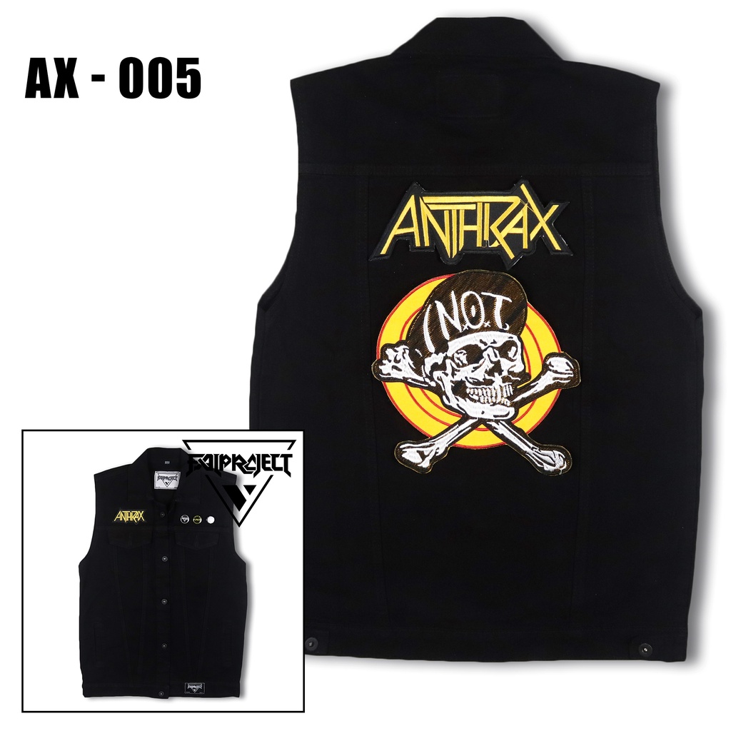 rompi jeans dengan bordir besar di punggung, jaket rompi jaket jeans denim vintage style motor casua