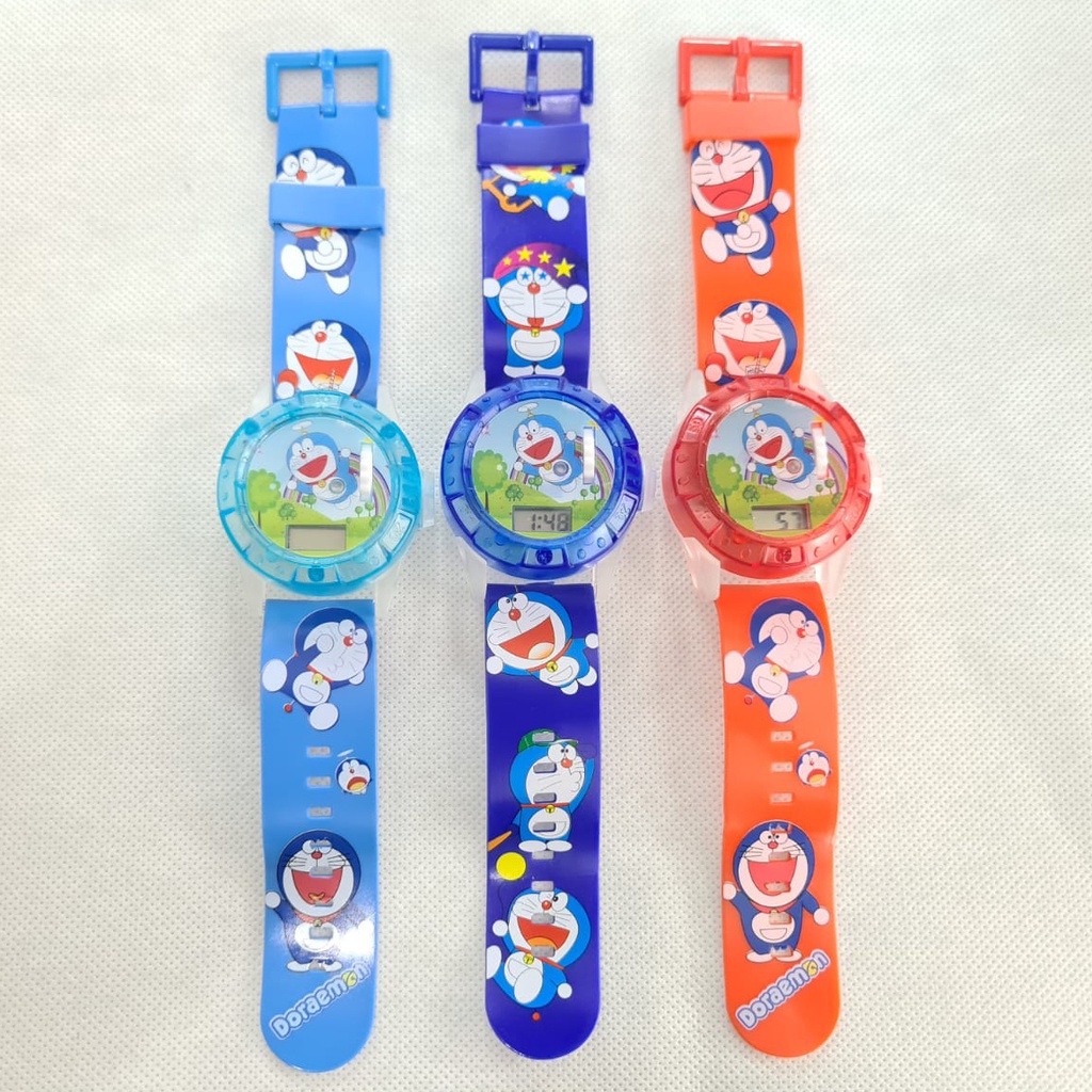 Jam Tangan Anak Melody Laser Proyektor Digital Doraemon