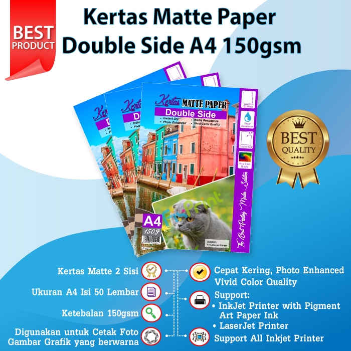 Kertas Matte Paper Double Side A4 150gsm - Kertas Matte A4 50 Lembar