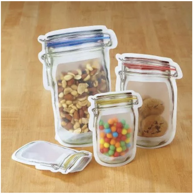 【GOGOMART】Mason Jar Kantong Plastik Klip / Toples Makanan Snack Bumbu Zipper Hemat Tempat