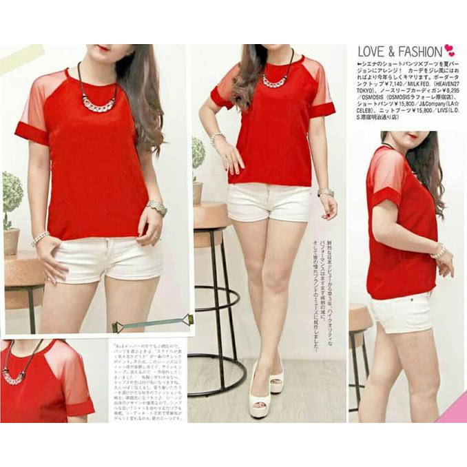 promo zara red tile ro blouse wanita twiscont merah terbaru