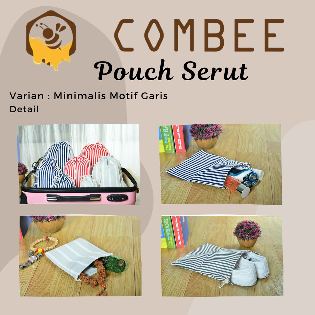 Pouch Serut / Serbaguna / Souvenir / Minimalis Motif Garis