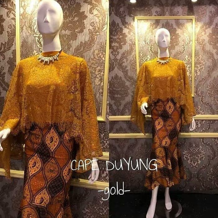 Set Cape Brukat Warna Gold Mix Duyung / Kebaya Modern