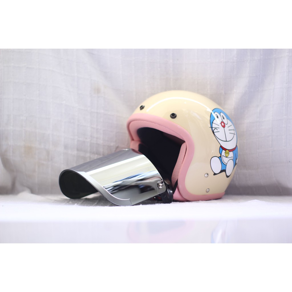 HELM BOGO CAMELIA PASTEL DORAEMON DEWASA KACA DATAR SILVER-6