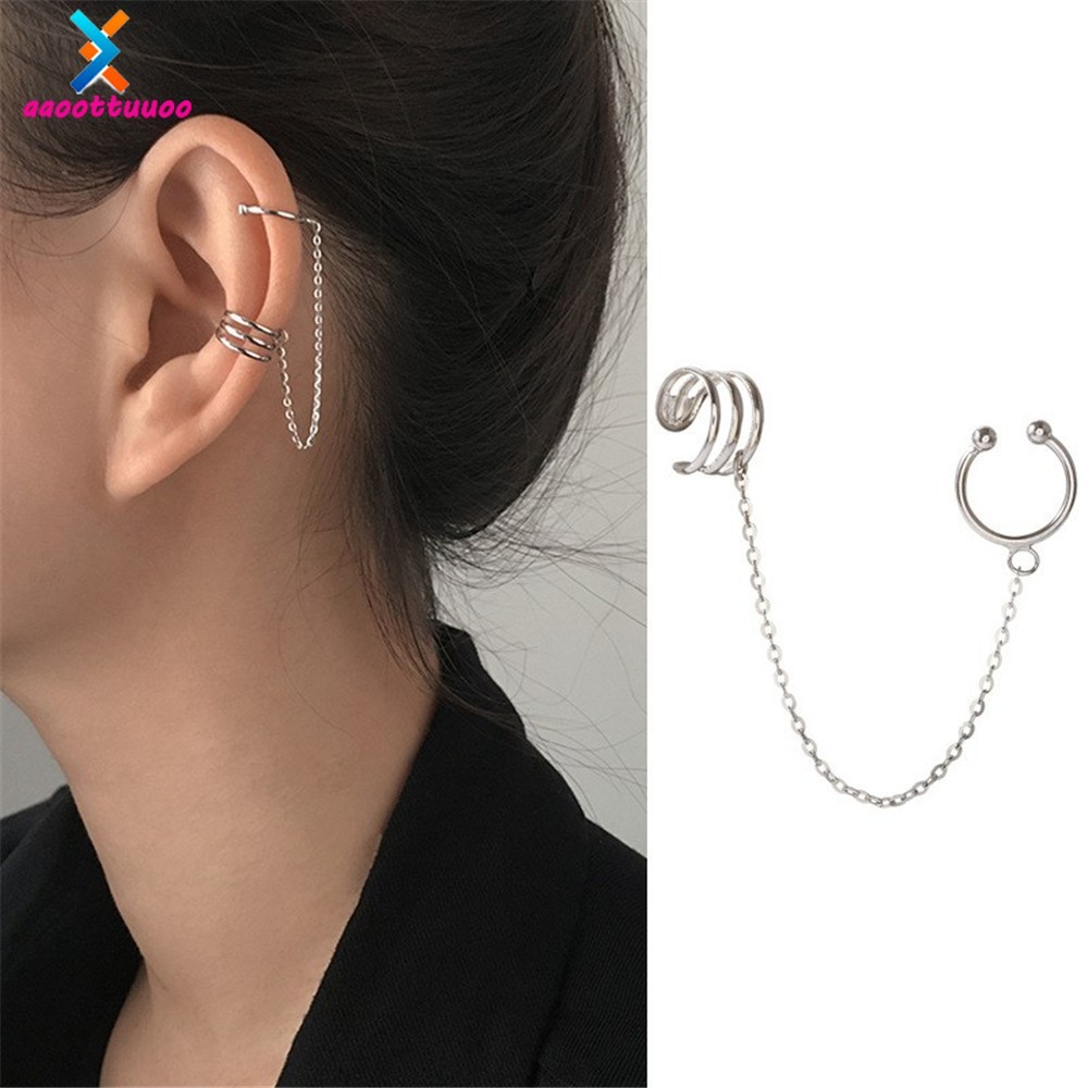 1pc Anting Rantai Klip Tulang Telinga Gaya Hip Hop Korea Untuk Perempuan