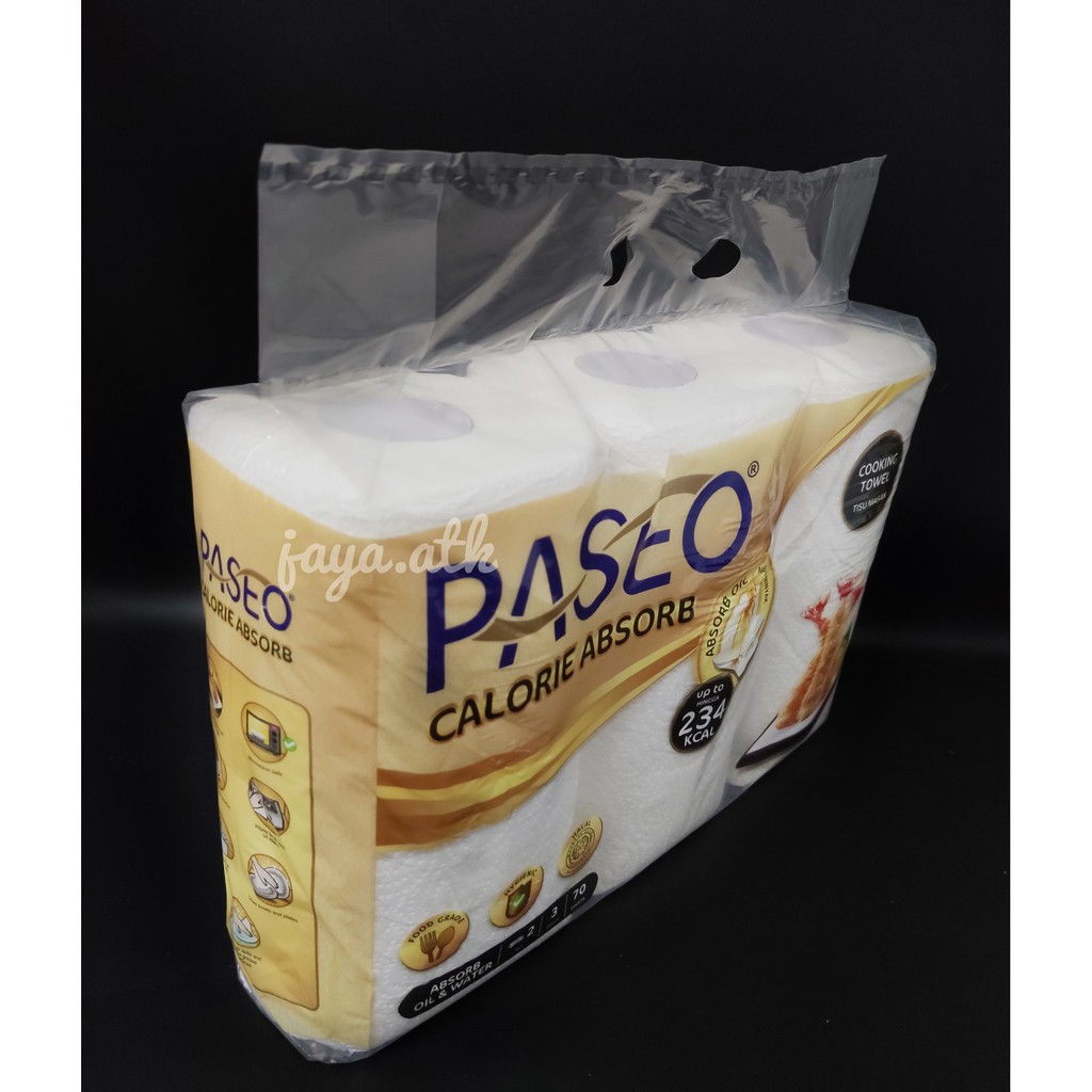 TISU DAPUR PASEO 3 ROLL 70 LBR KITCHEN TOWEL TISSUE SERAP MINYAK CALORIE ABSORB