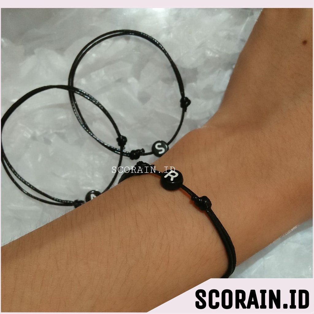 [INSIAIL MANIK BULAT HITAM] GELANG TALI HITAM POLOS INISIAL NAMA | GELANG TALI POLOS KOREA CUSTOM INISIAL NAMA | GELANG 1MM TIPIS ANTI AIR WATERPROOF GELANG TALI SIMPLE COUPLE CEWE COWO