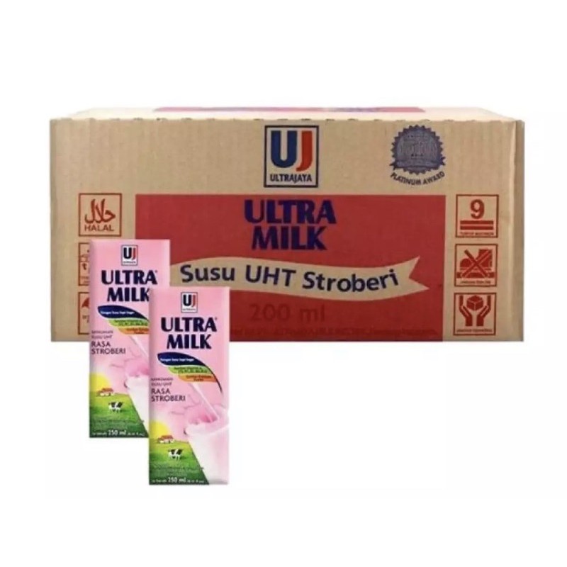 

susu ultra milk uht 200 ml 1 dus rasa stroberi