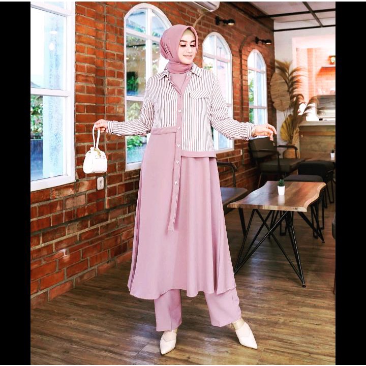 Baju Setelan Wanita Kekinian Jumbo Setelan Tunik Celana Plus Rompi Hanum Set 3in1 Pakaian Wanita Mus