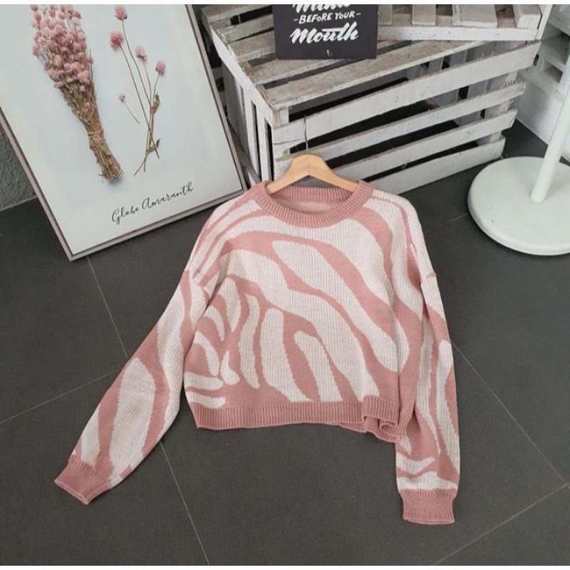 SWEATER MOTIF ZEBRA PAKAIAN WANITA PREMIUM