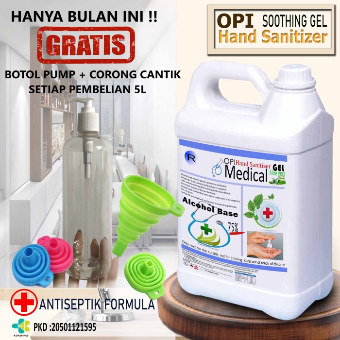 Hand Sanitizer Gel 5 Liter Medical dan lainnya Bonus Botol dan Corong Produk OPI varian baru By Oke Sabun sudah ada izin edar resmi by Oke sabun suplayer