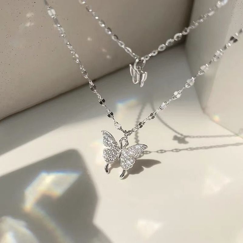 Kalung 925 Silver Blingbling Dengan Liontin Kupu-Kupu Gaya Korea Untuk Wanita Butterfly