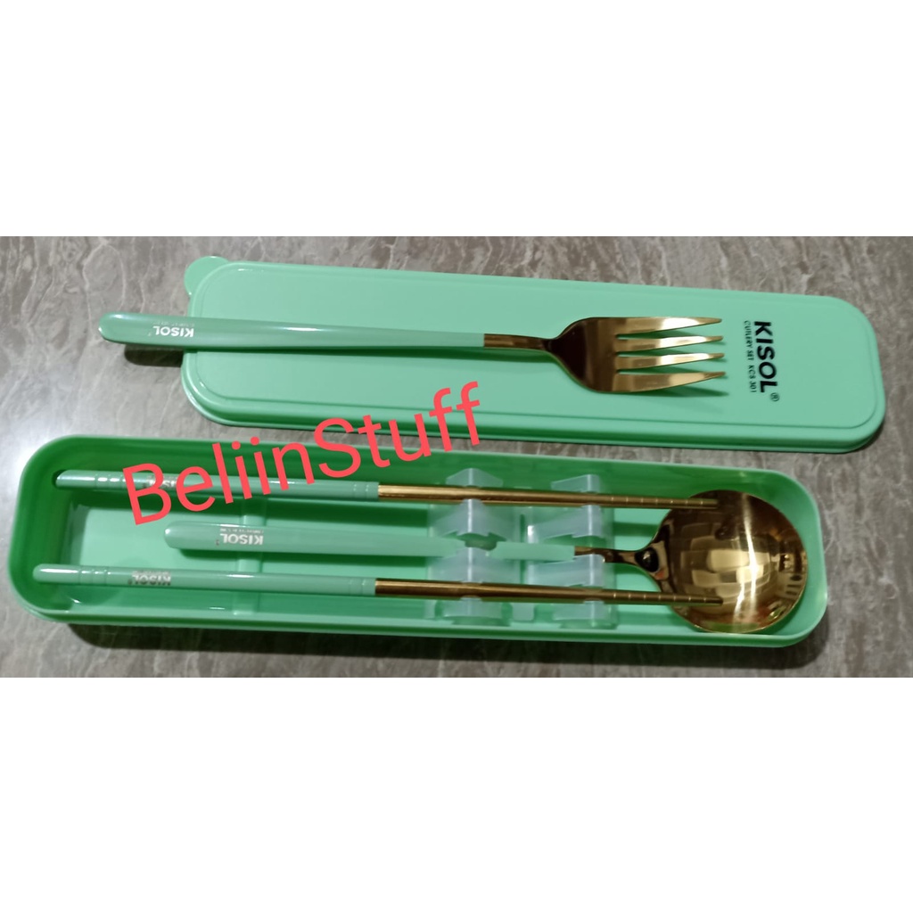 KISOL Cutrely Set KCS 301/ 1 set Alat Makan - Stainless Steel Set Peralatan Makan 3PCS Sendok, Garpu dan Sumpit Food Grade