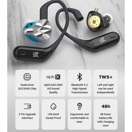 KZ AZ09 Pro Knowledge Zenith APTX HD TWS Earhook HD Bluetooth Adapter