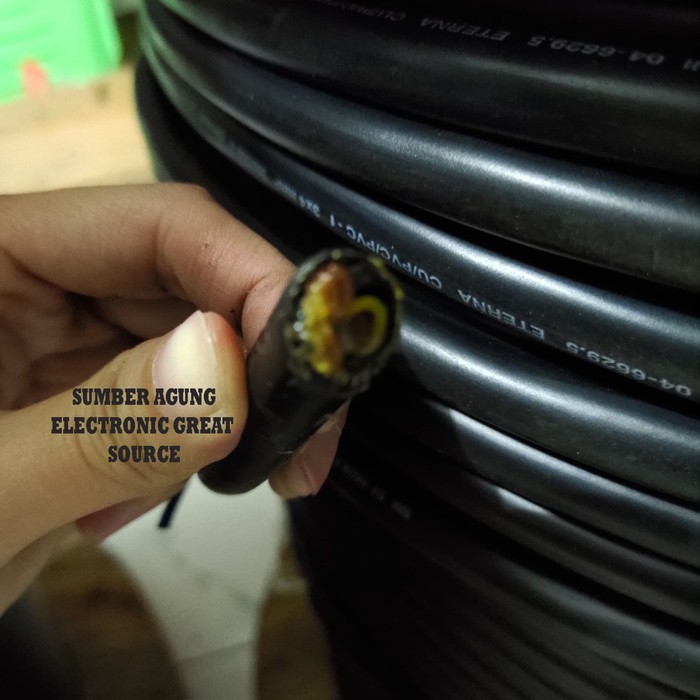 Kabel NYYHY 3x4 METERAN PER METER Eterna SNI LMK Serabut Hitam Asli