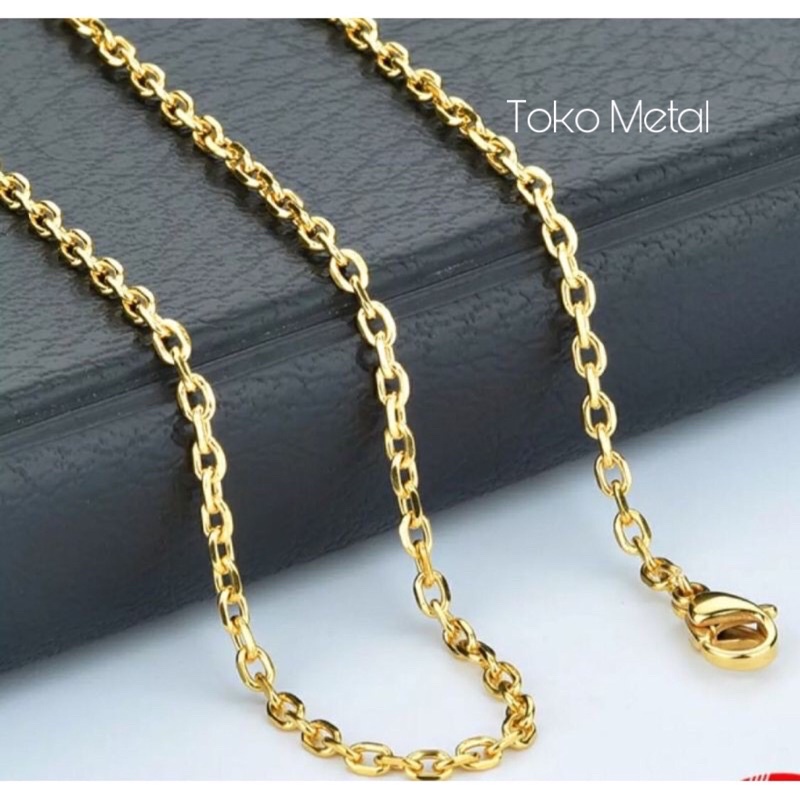 KALUNG TITANIUM RANTAI NORI UNTUK PRIA/WANITA ANTI KARAT WARNA SILVER &amp; GOLD DM 3 MM [ TOKO METAL ]