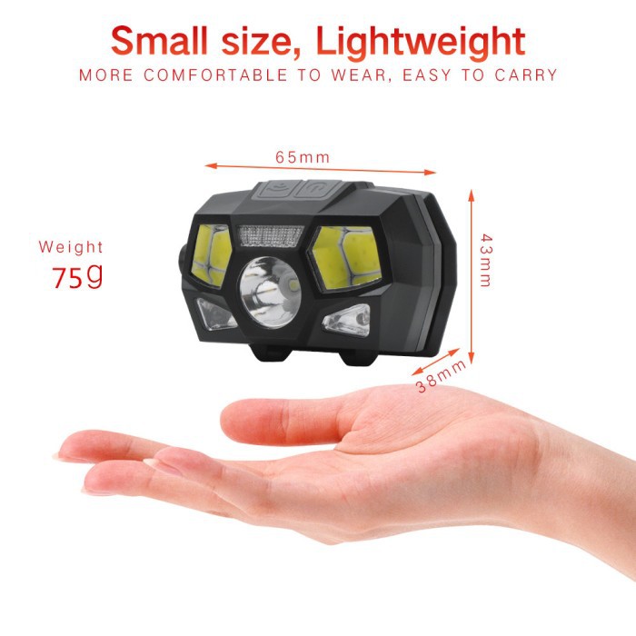 Senter LED Kepala Headlamp Rechargeable USB + Motion Sensor 10000Lumen