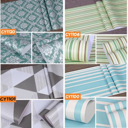 Wallpaper Dinding 45CMx8M Walpaper Stiker Dinding Bata Garis Batik Karakter