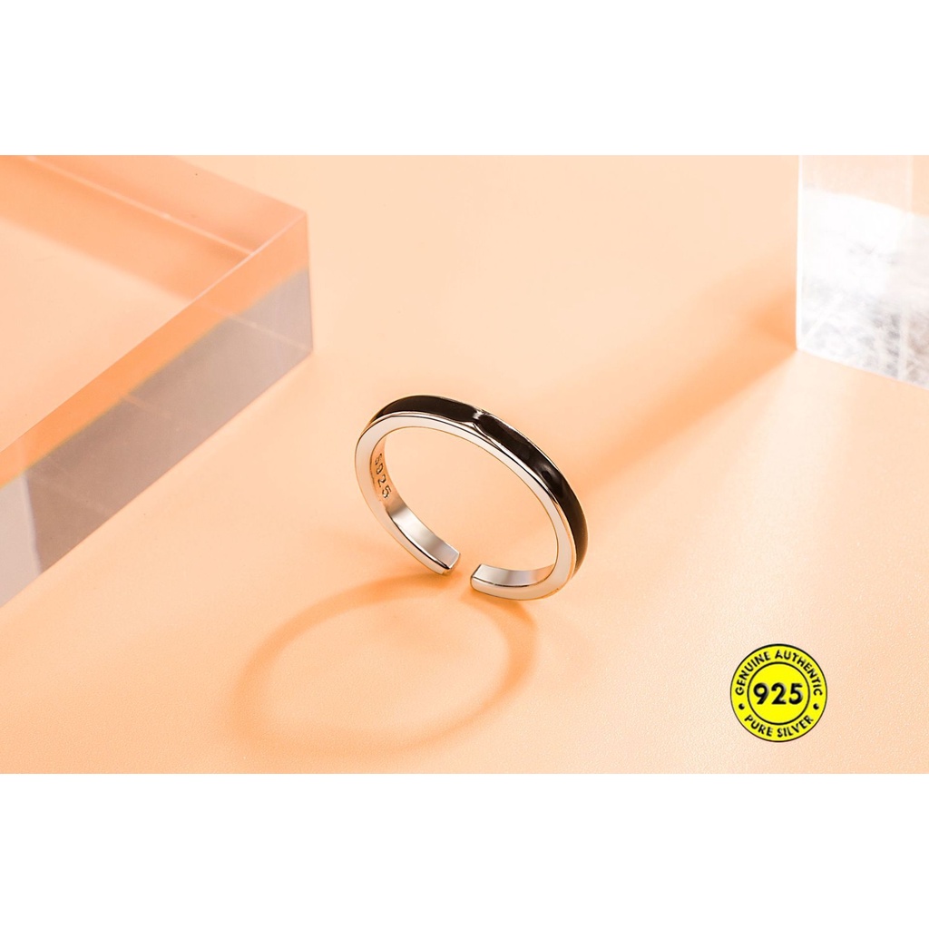 Cincin S925 Silver Model Terbuka Warna Hitam Untuk Unisex