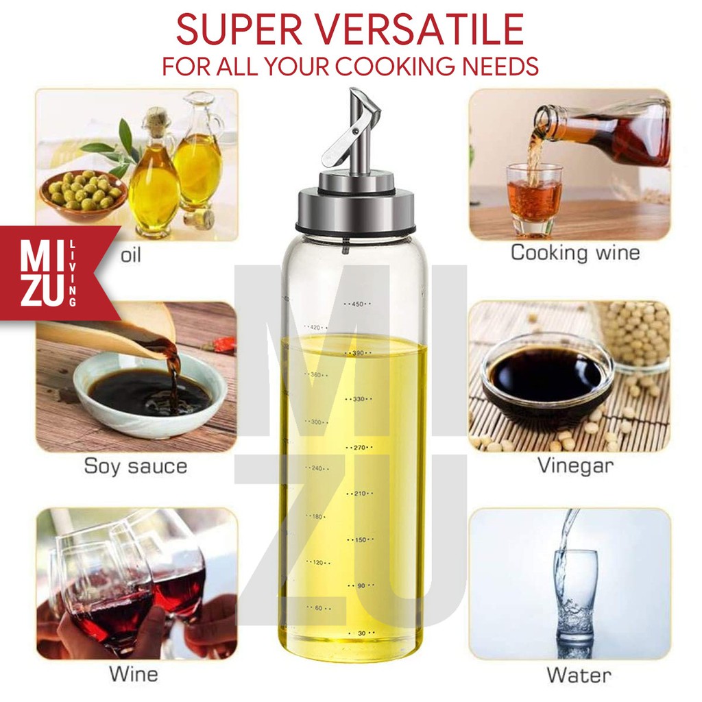 MIZU ACETORIGA No Mess Auto-Lid Olive Oil Glass Bottle Botol Minyak Kaca Tutup Otomatis Kecap Pyrex