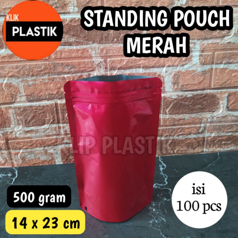 Isi 100 Standing Pouch merah SUPER ALUMINIUM FOIL 500 gram kpack