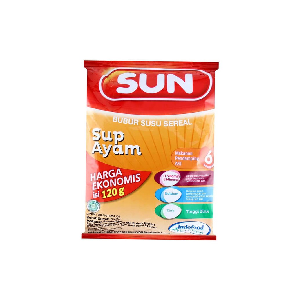 Lihat Detal Sun by Indofood Bubur Bayi Rasa Sup Ayam / MPASI Sachet 120g Ekonomis Murah