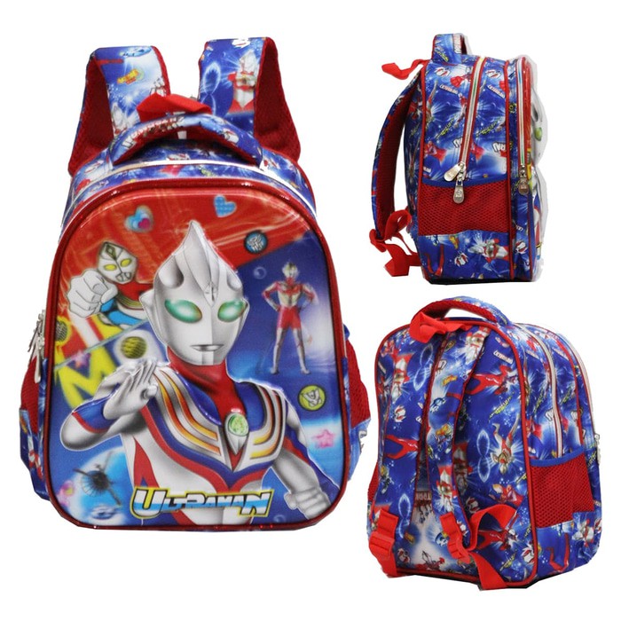 New Tas Anak Ransel TK Import Ultraman 5D Timbul Dua Kantung