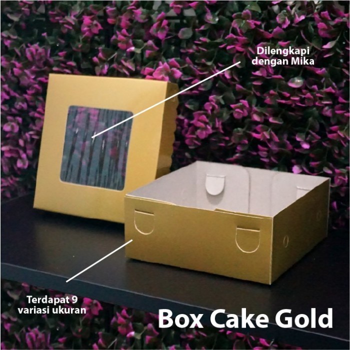 Dus Emas Kaca 20 x 20 x 7.5 cm - Box Kue Mika-Gold Cake Box isi 10 pcs