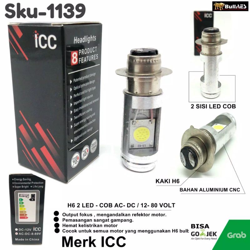 BOHLAM LED H6 COB 2 MATA LED 8 Titik AC DC MERK Random V1139