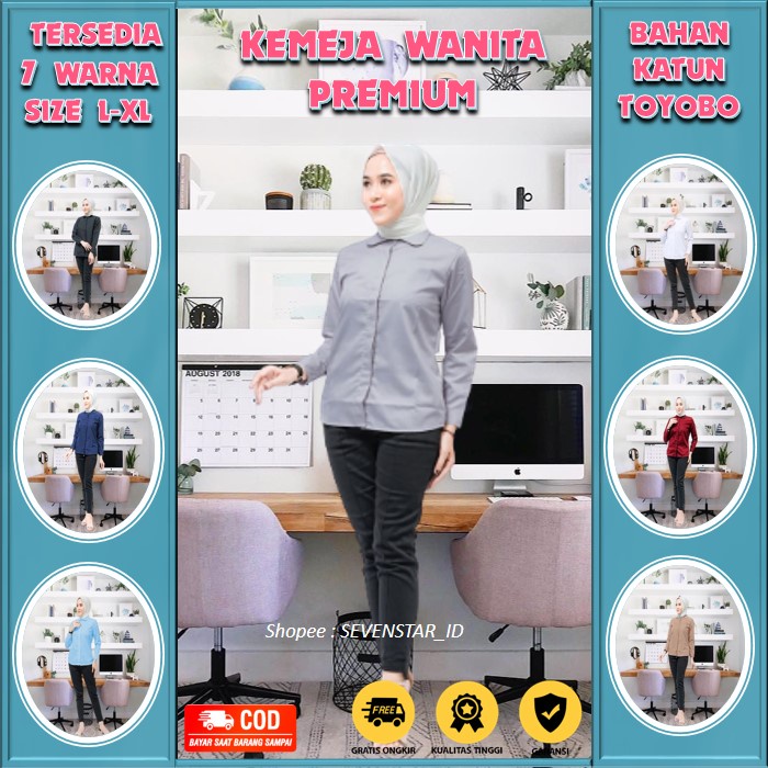 Kemeja Wanita Casual Lengan Panjang Baju Kameja Wanita Polos Baju Kerja Wanita Hem Wanita Bahan Katu