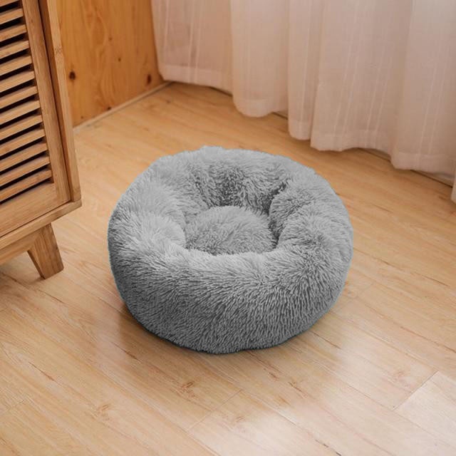 Tempat Tidur Kucing Donat/Kasur Kucing Bulat Lembut Dan Tebal/Bantal Tidur Kucing Tebal Bulu/Cat Bed/Alas Tidur Kucing Murah Dan Premium/Kandang Kucing/Keranjang Kucing/Ranjang Kucing Premium/Perlengkapan Kucing Dan Hewan-Abu-Abu