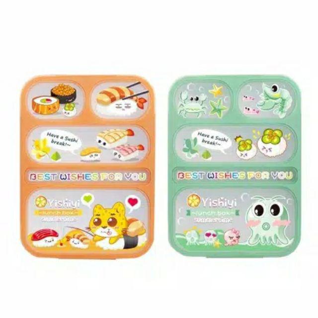 Lunchbox Yooyee 590 5 Sekat Bento Anti Tumpah Green Orange - Kotak Makan