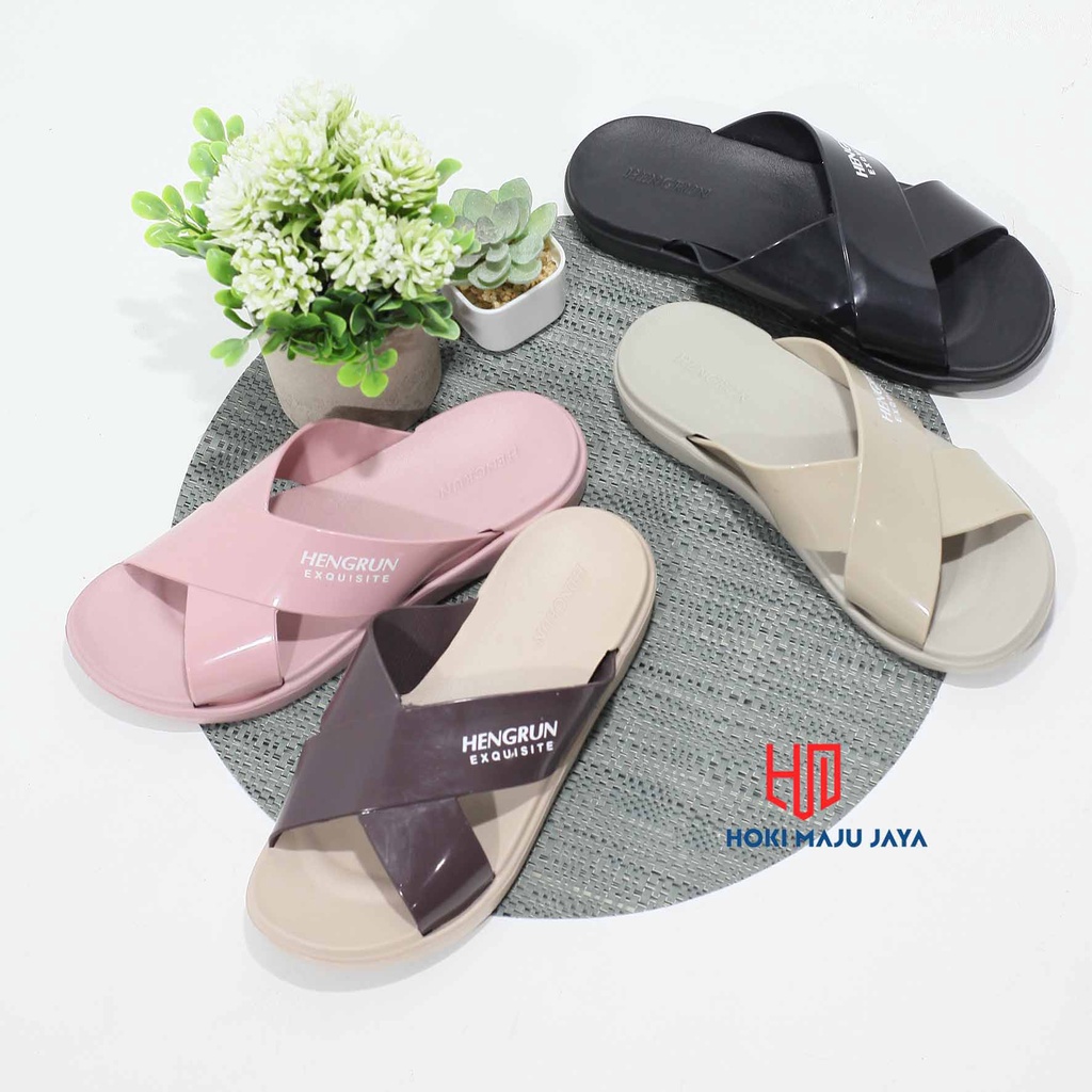 Sandal wanita tali silang minimalis slip on ringan HENGRUN 36 - 40