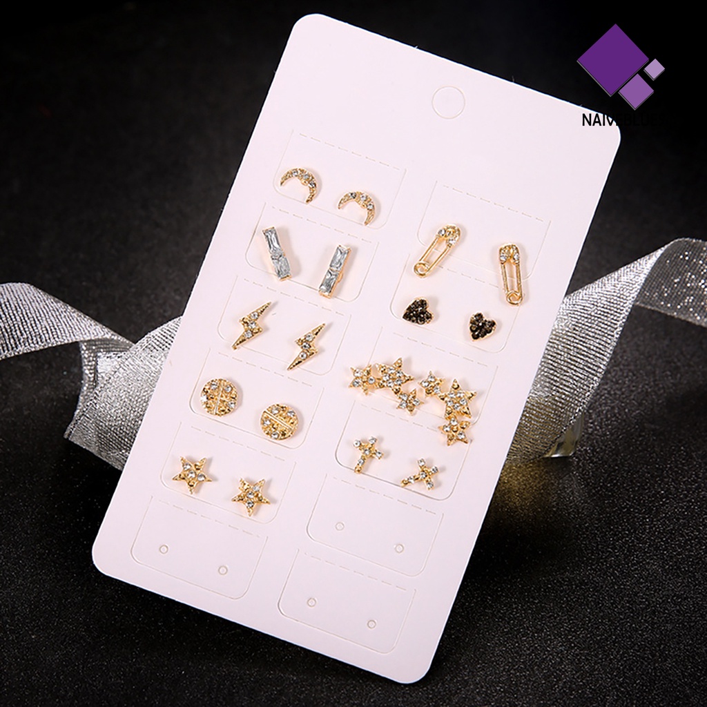 9 Pasang Anting Stud Bentuk Geometris Bahan Alloy Untuk Wanita