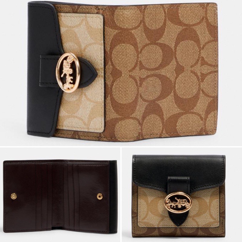 PO coach Georgie Small Wallet In Blocked Signature Canvas dompet